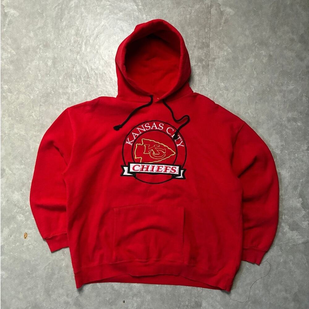 90s Vintage Kansas City Chiefs Nutmeg Embroidered Red Hoodie -XL